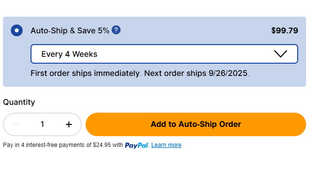 NorthShore Auto-Ship Step 1 screenshot with cart